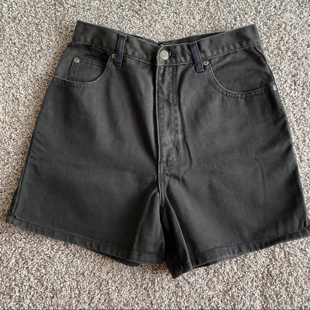 Vintage High Waisted Black Denim Shorts, 26